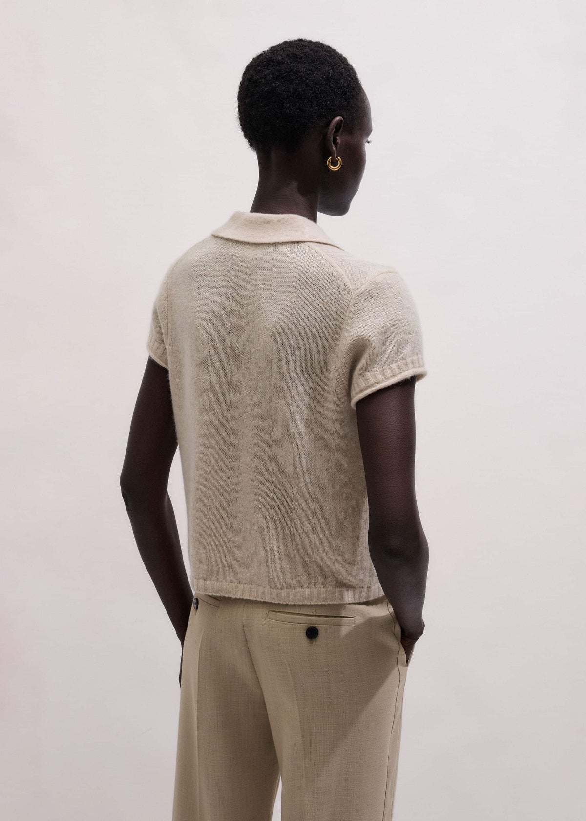 ME+EM Clothing Oatmeal Merino Cashmere Silk Straight Polo Tee