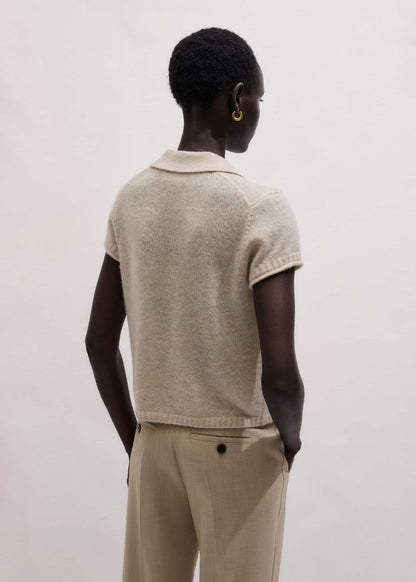 ME+EM Clothing Oatmeal Merino Cashmere Silk Straight Polo Tee