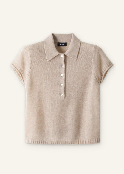 ME+EM Clothing Oatmeal Merino Cashmere Silk Straight Polo Tee