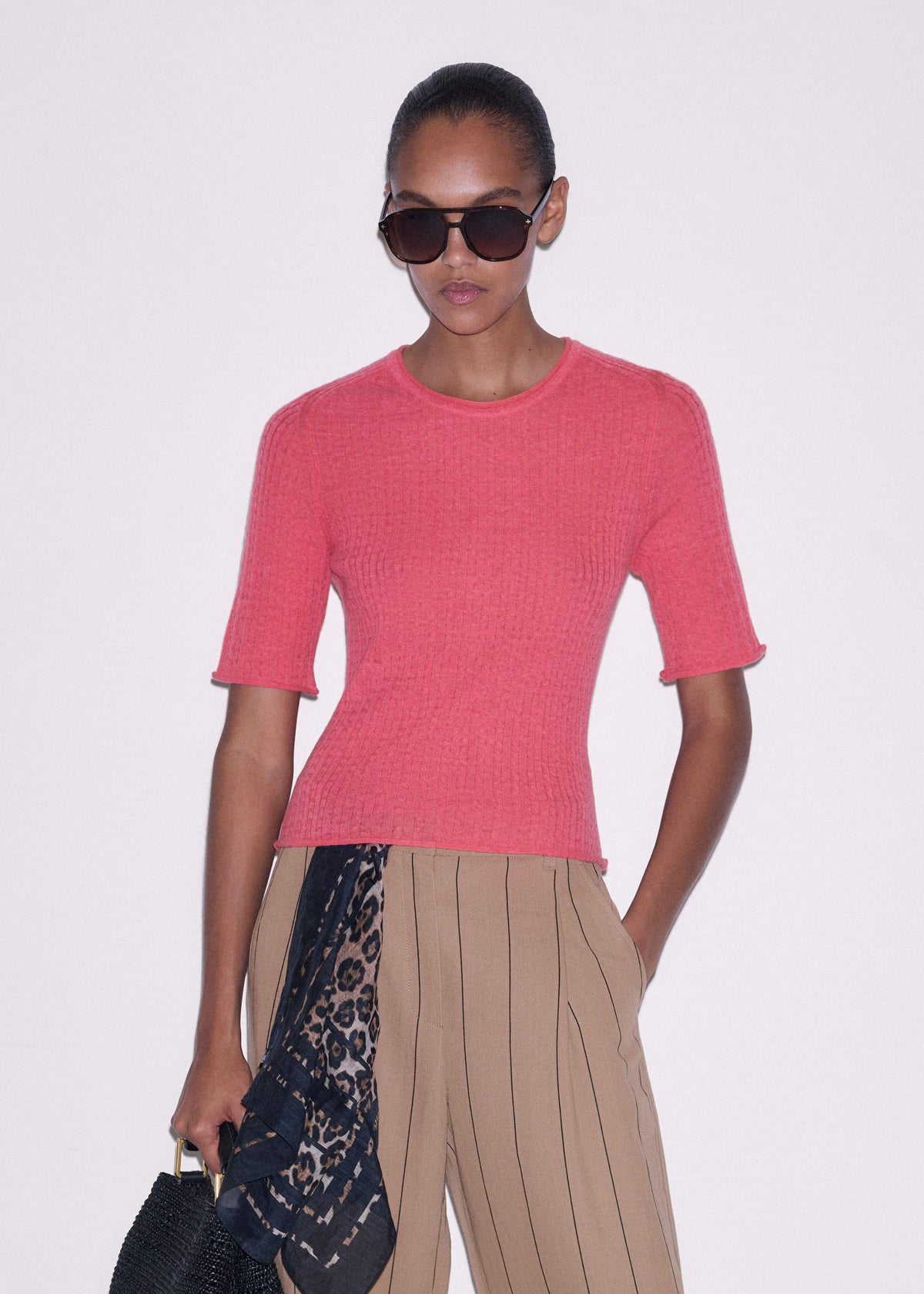 ME+EM Clothing Pink Lofty Cable Slim Tee