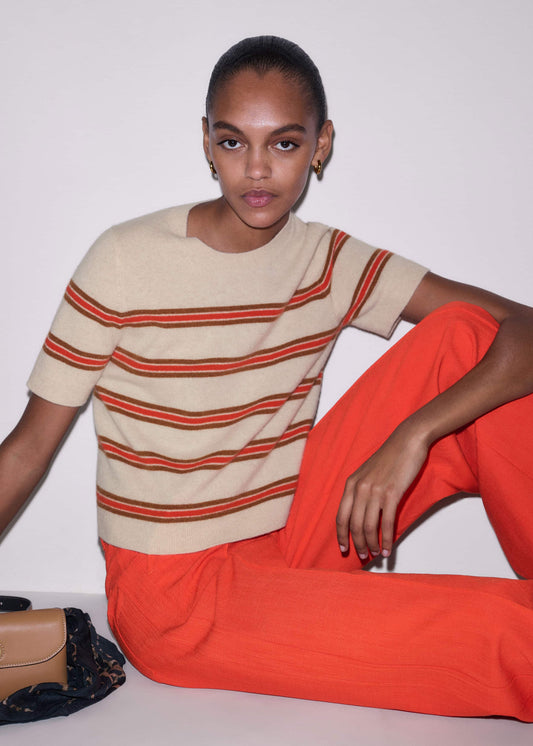 ME+EM Clothing Cream Cashmere Stripe Crop Knit Tee