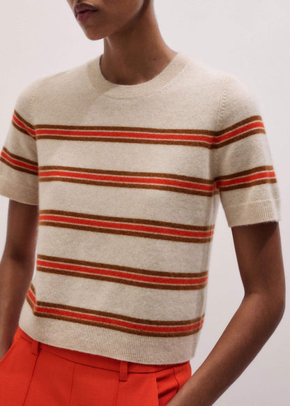 ME+EM Clothing Cream Cashmere Stripe Crop Knit Tee