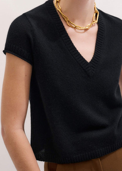 ME+EM Clothing Black Cashmere V-Neck Shrunken Baby Tee