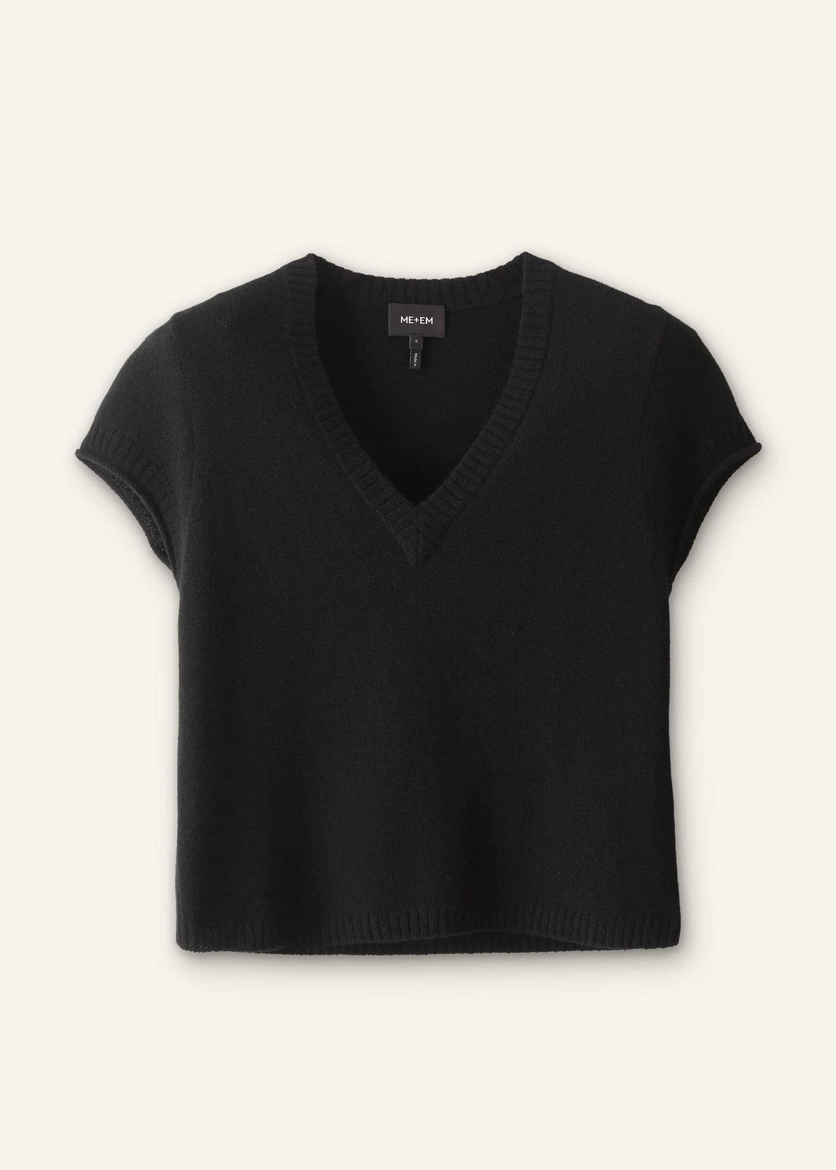 ME+EM Clothing Black Cashmere V-Neck Shrunken Baby Tee