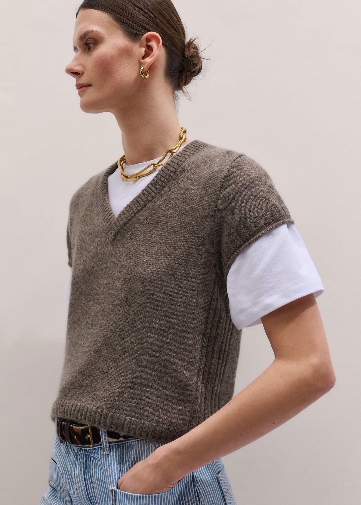 ME+EM Clothing Hazelnut Merino Cashmere Silk V-Neck Baby Tee