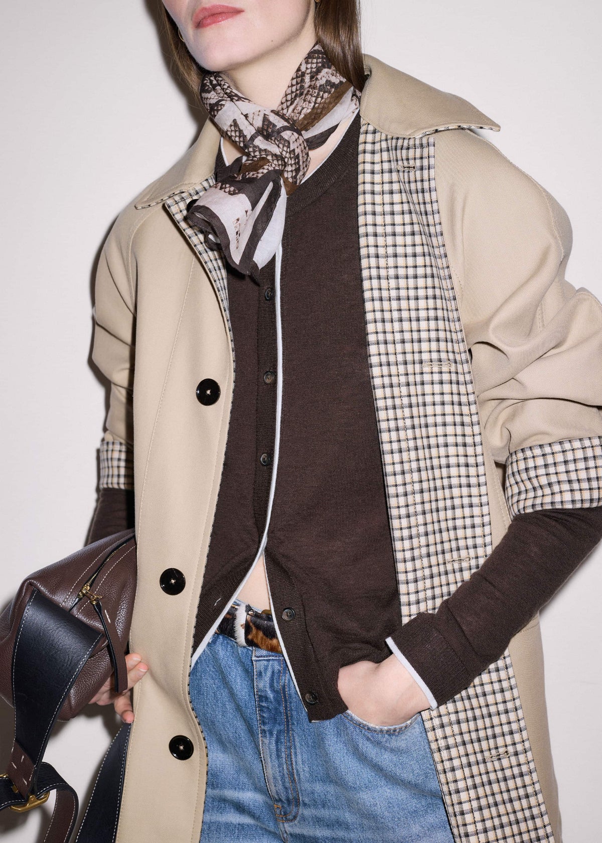 ME+EM Clothing Brown Barely There Contrast Slim Cardigan