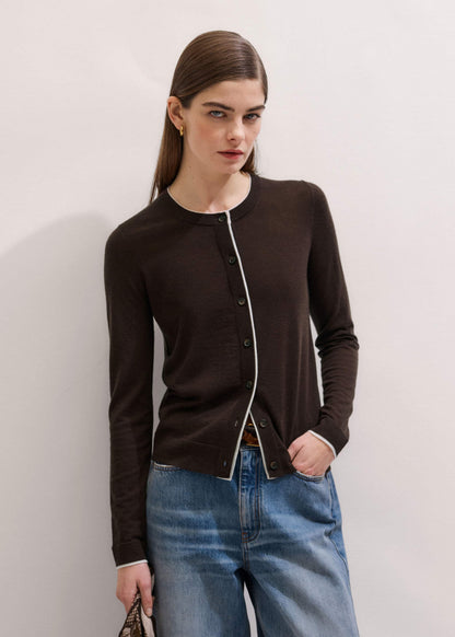 ME+EM Clothing Brown Barely There Contrast Slim Cardigan