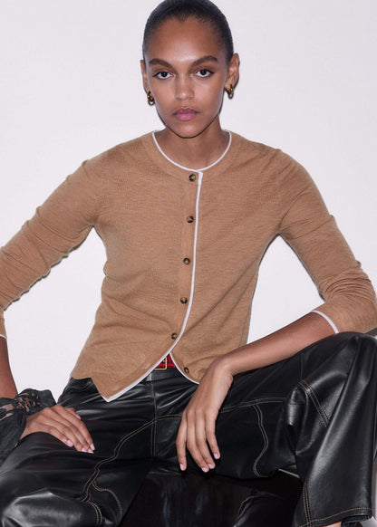 ME+EM Clothing Camel Brown Barely There Contrast Slim Cardigan