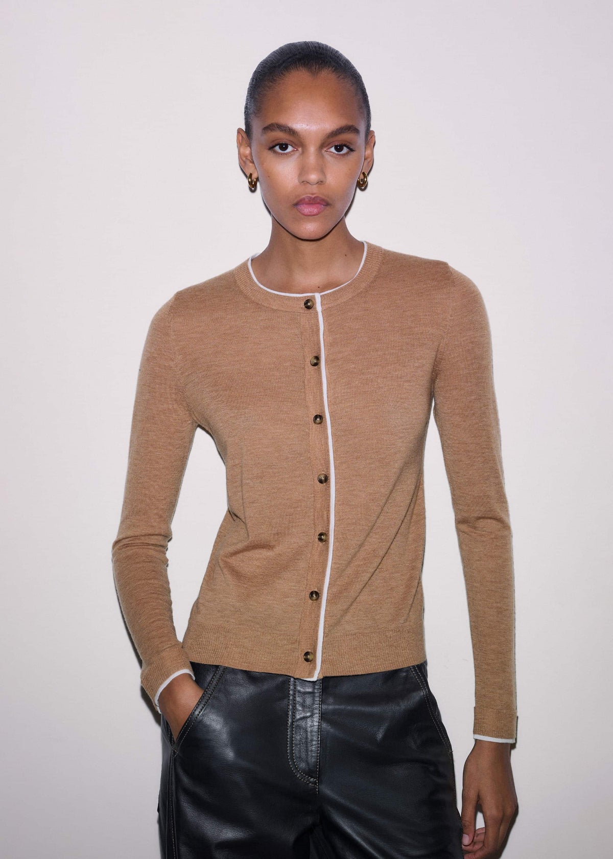 ME+EM Clothing Camel Brown Barely There Contrast Slim Cardigan
