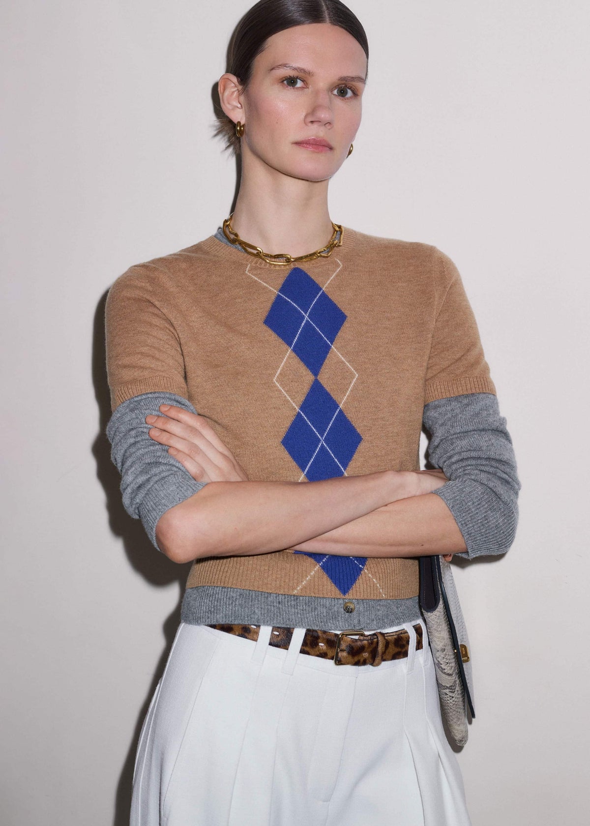 ME+EM Clothing Brown Fine Argyle Slim Tee