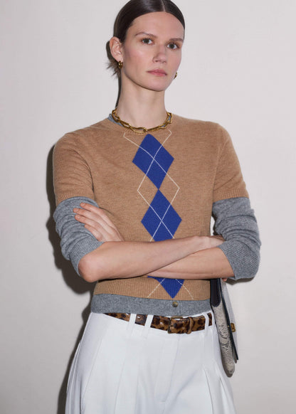 ME+EM Clothing Brown Fine Argyle Slim Tee