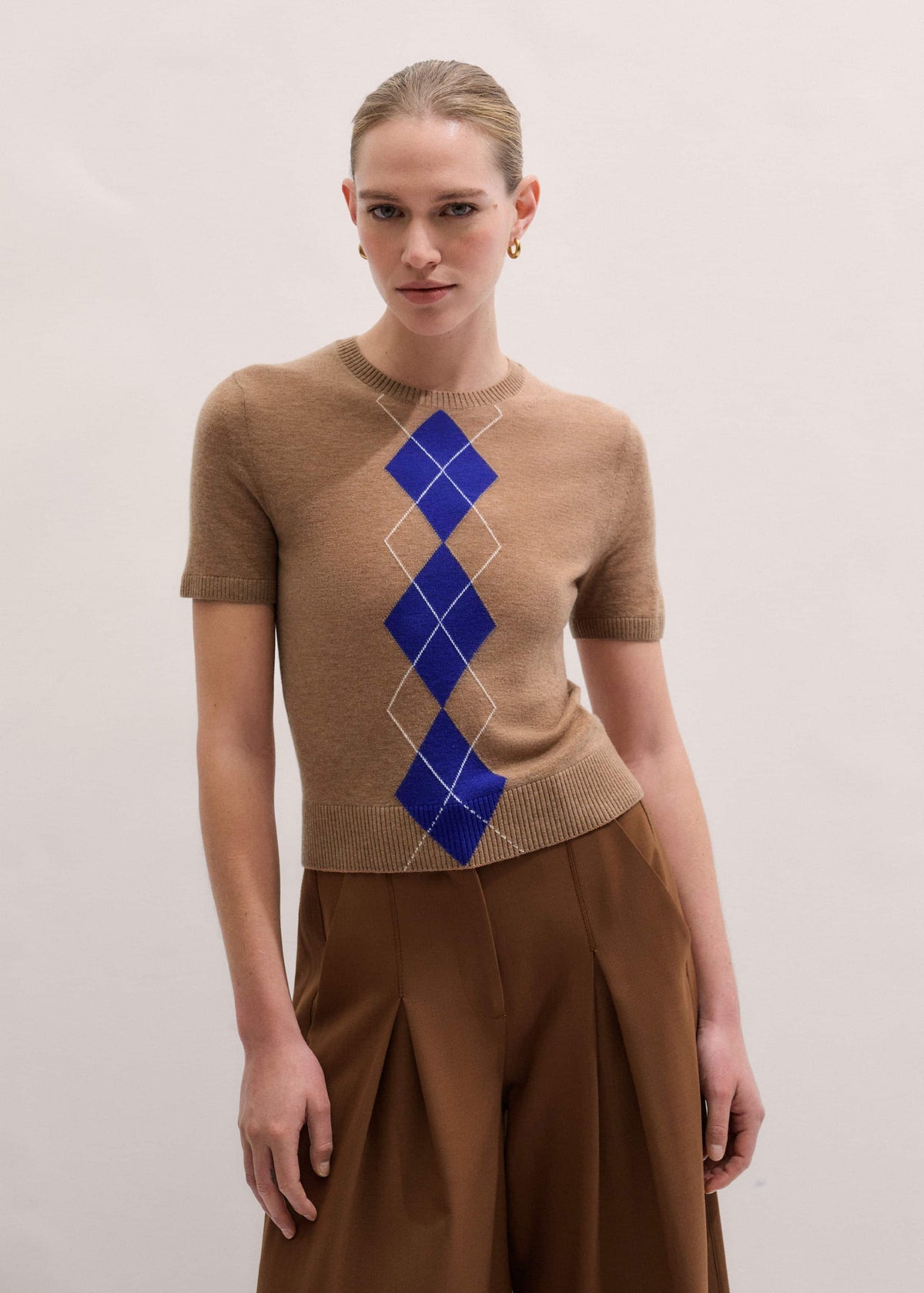 ME+EM Clothing Brown Fine Argyle Slim Tee