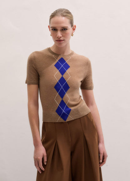 ME+EM Clothing Brown Fine Argyle Slim Tee