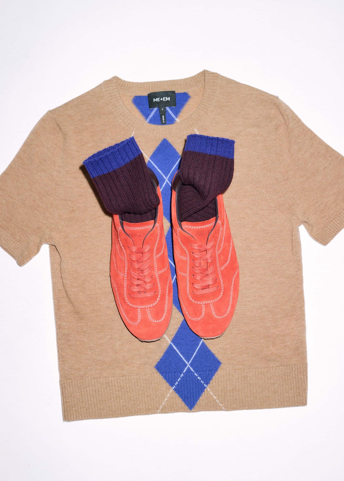 ME+EM Clothing Brown Fine Argyle Slim Tee