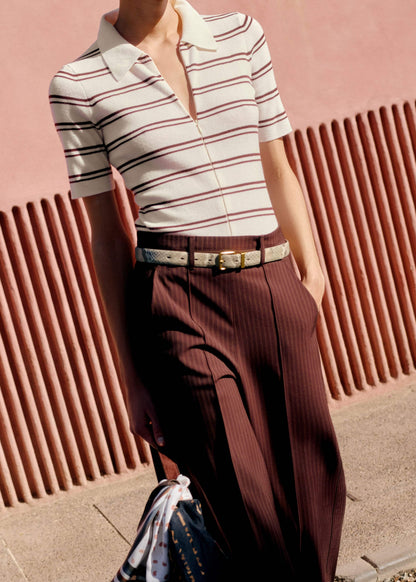 ME+EM Clothing Cream Two-Way Zip Stripe Slim Tee