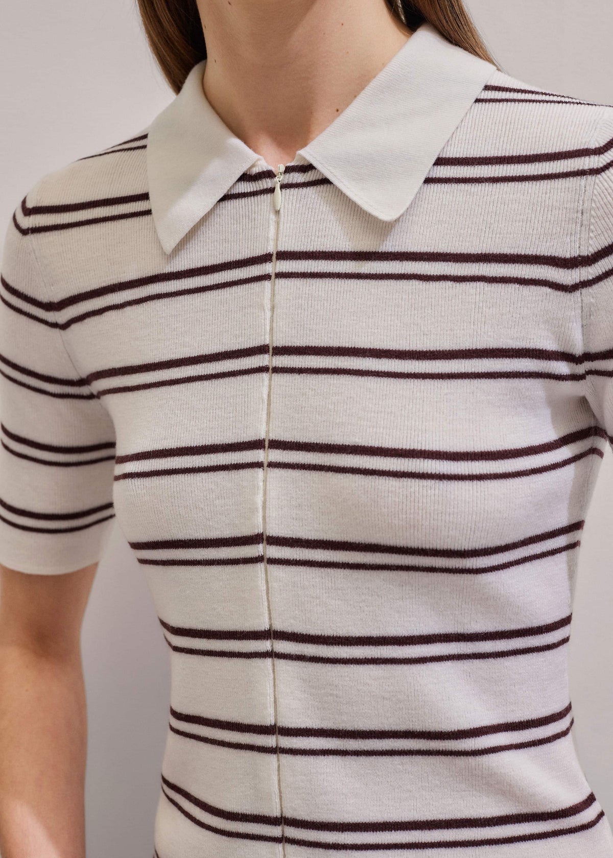 ME+EM Clothing Cream Two-Way Zip Stripe Slim Tee