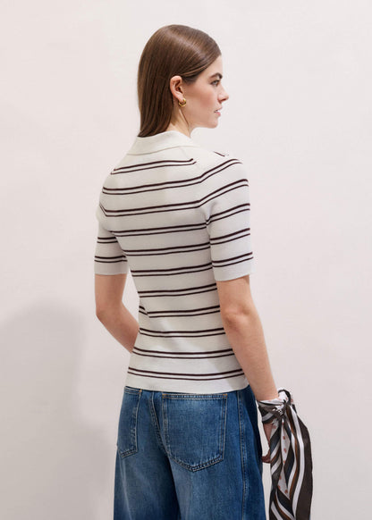 ME+EM Clothing Cream Two-Way Zip Stripe Slim Tee