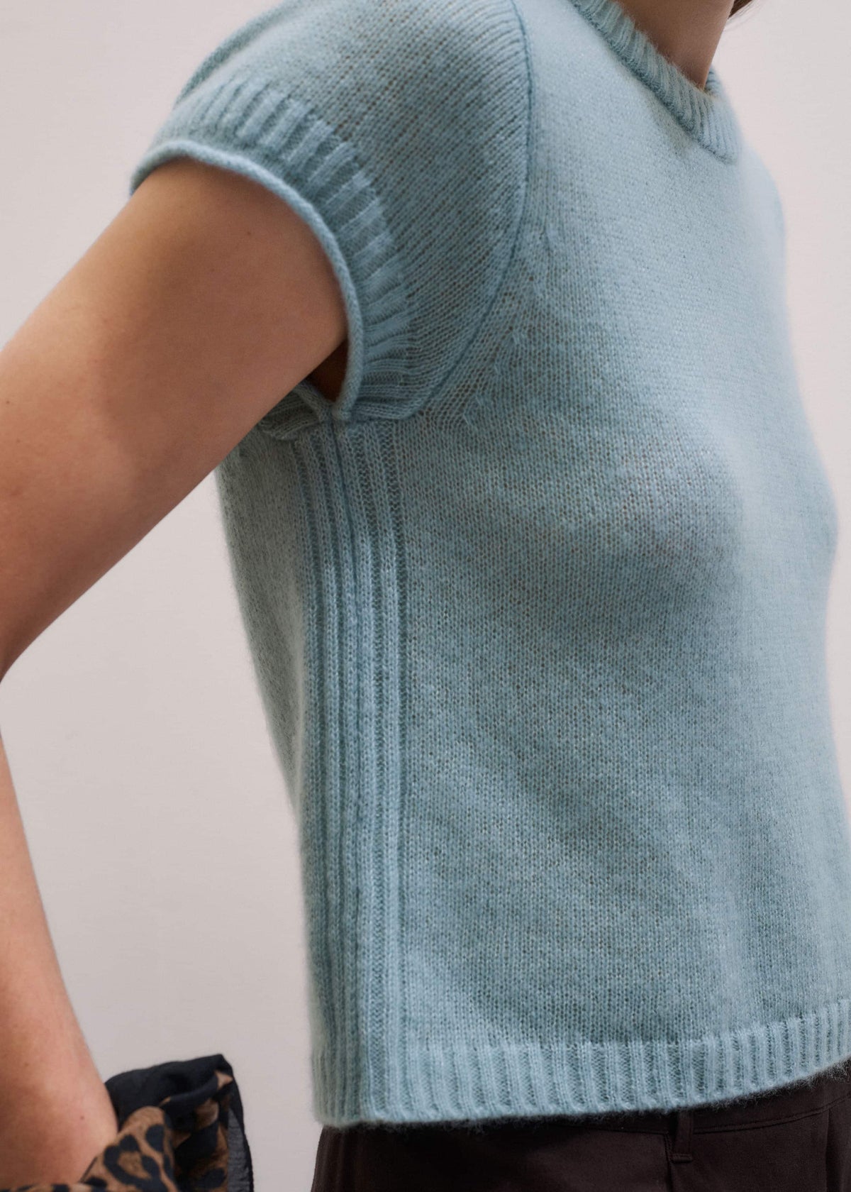 ME+EM Clothing Blue Merino Cashmere Silk Straight Baby Tee