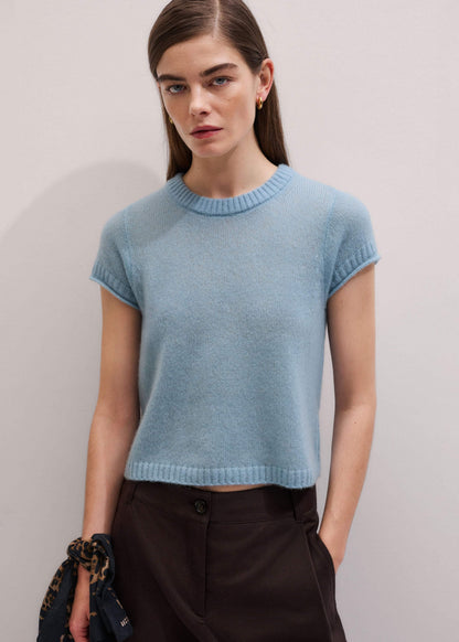 ME+EM Clothing Blue Merino Cashmere Silk Straight Baby Tee