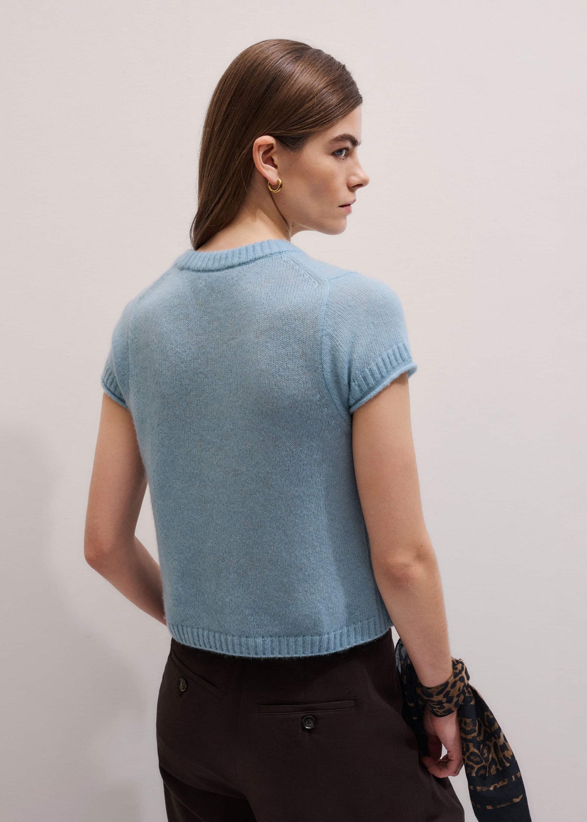 ME+EM Clothing Blue Merino Cashmere Silk Straight Baby Tee