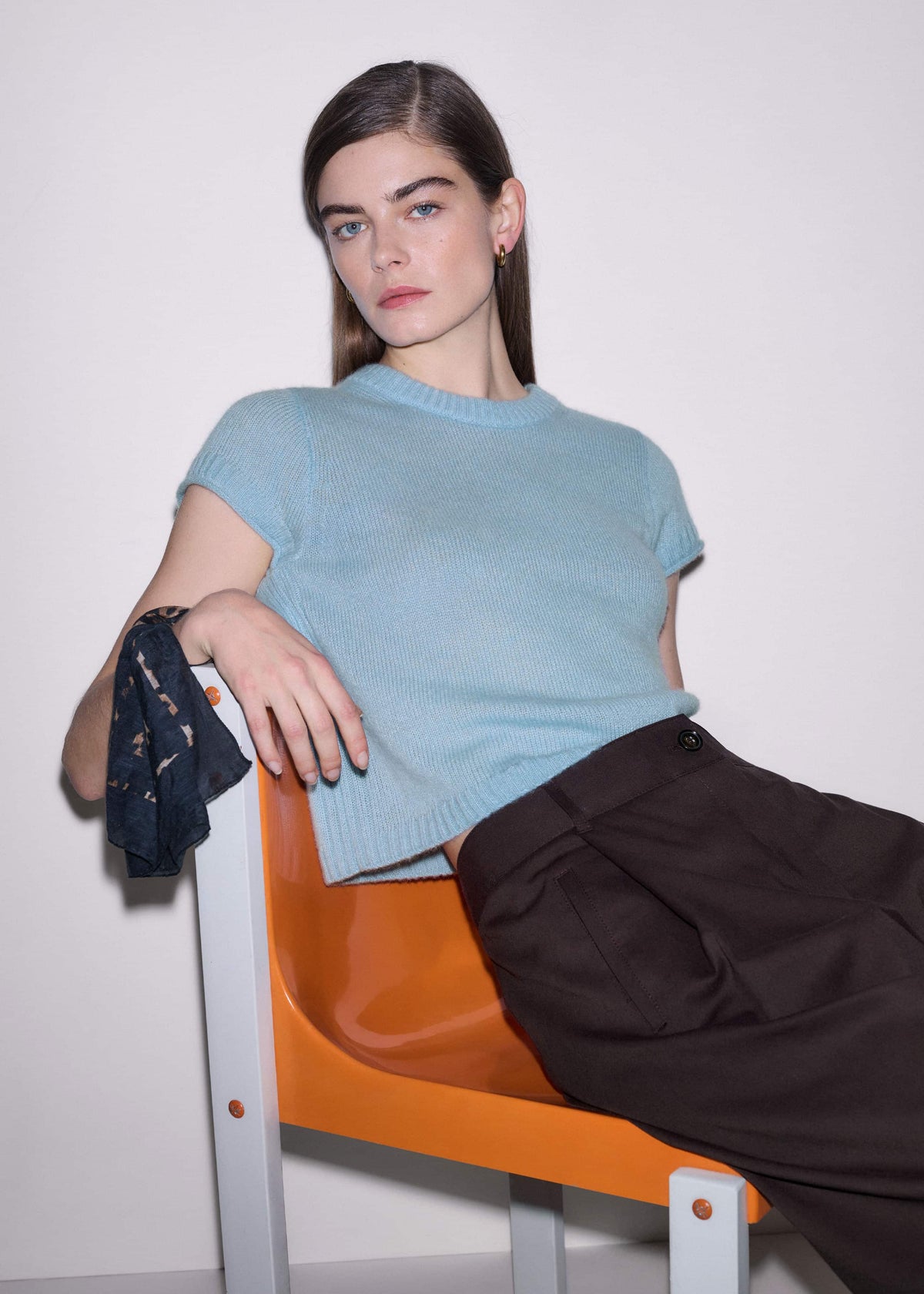 ME+EM Clothing Blue Merino Cashmere Silk Straight Baby Tee