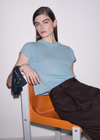 ME+EM Clothing Blue Merino Cashmere Silk Straight Baby Tee