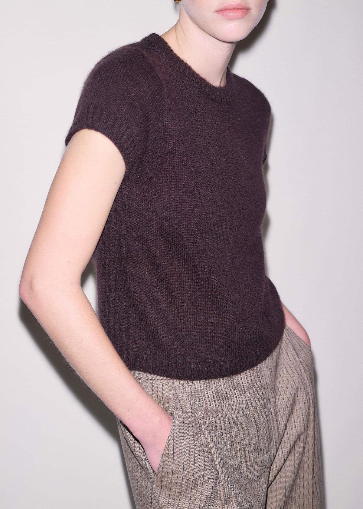 ME+EM Clothing Brown Merino Cashmere Silk Straight Baby Tee