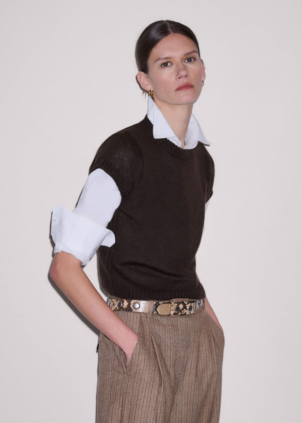 ME+EM Clothing Brown Merino Cashmere Silk Straight Baby Tee
