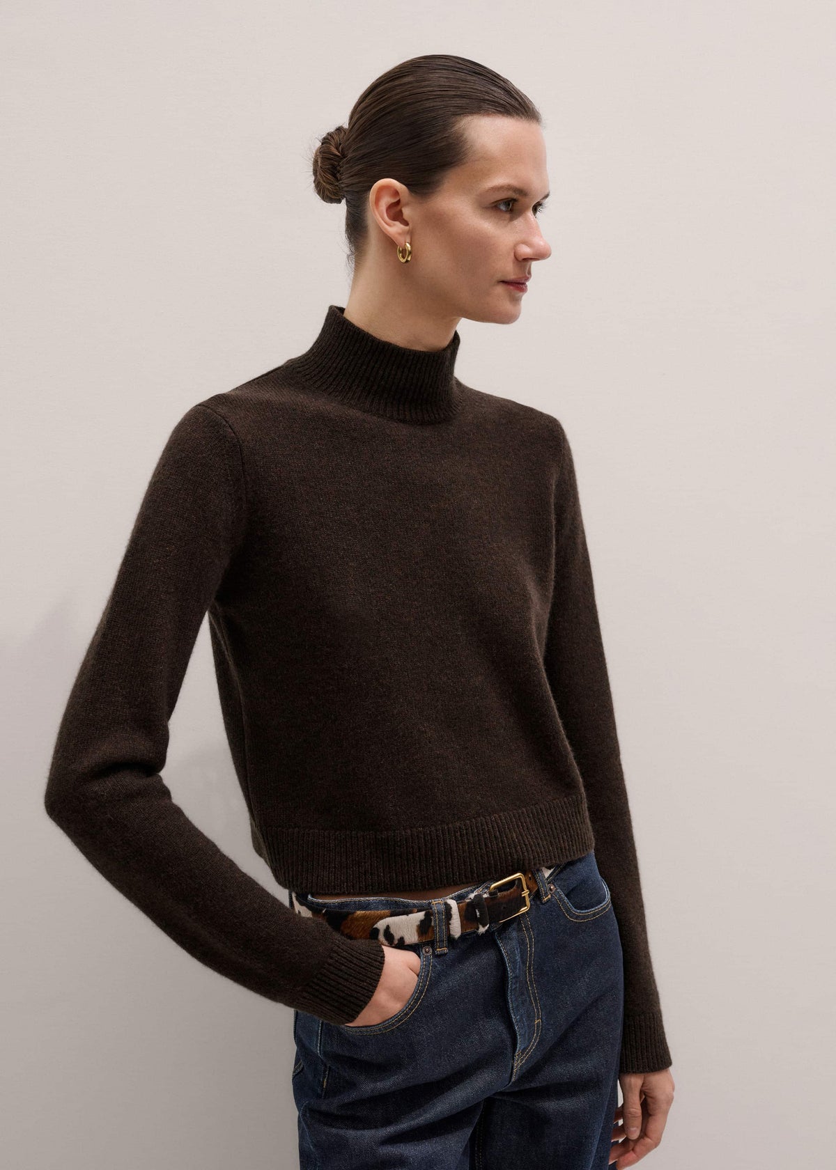 ME+EM Clothing Brown Cashmere High Neck Crop Jumper