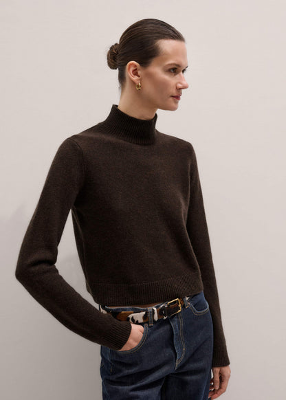ME+EM Clothing Brown Cashmere High Neck Crop Jumper