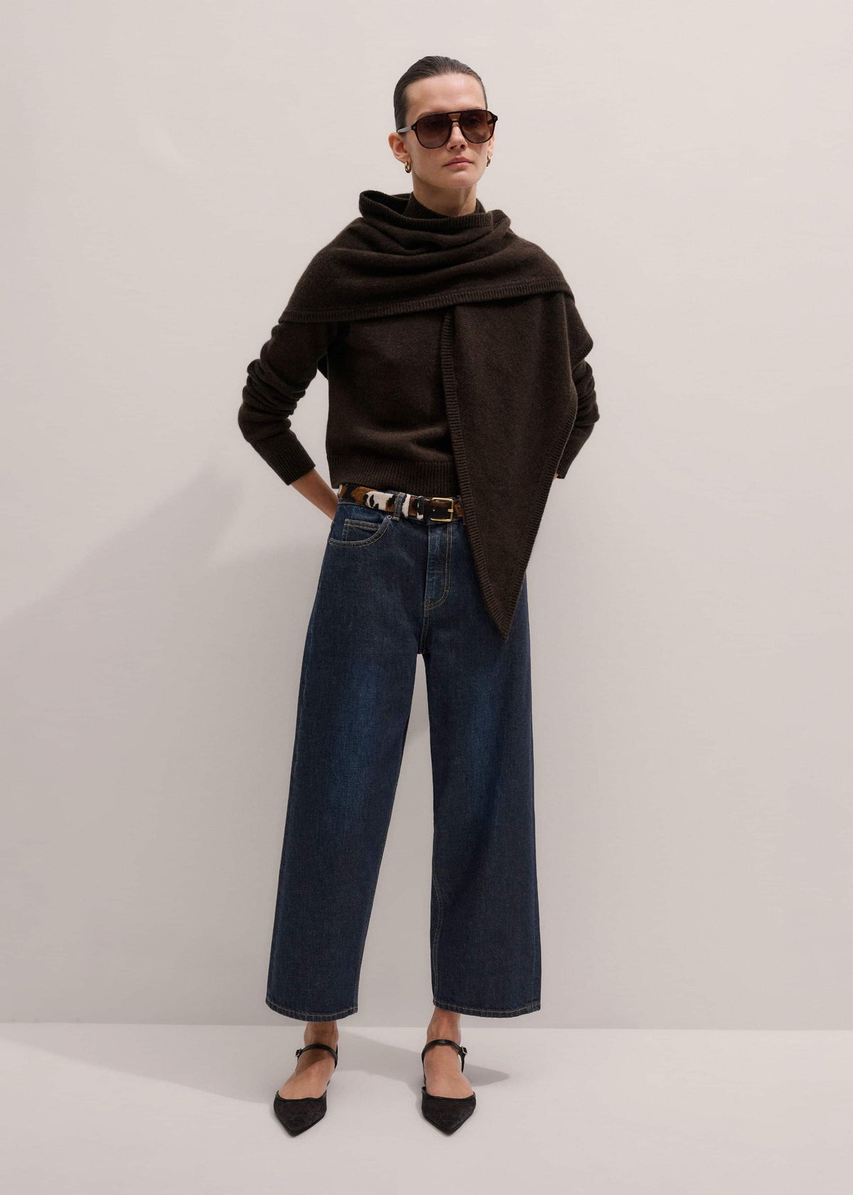 ME+EM Clothing Brown Cashmere High Neck Crop Jumper