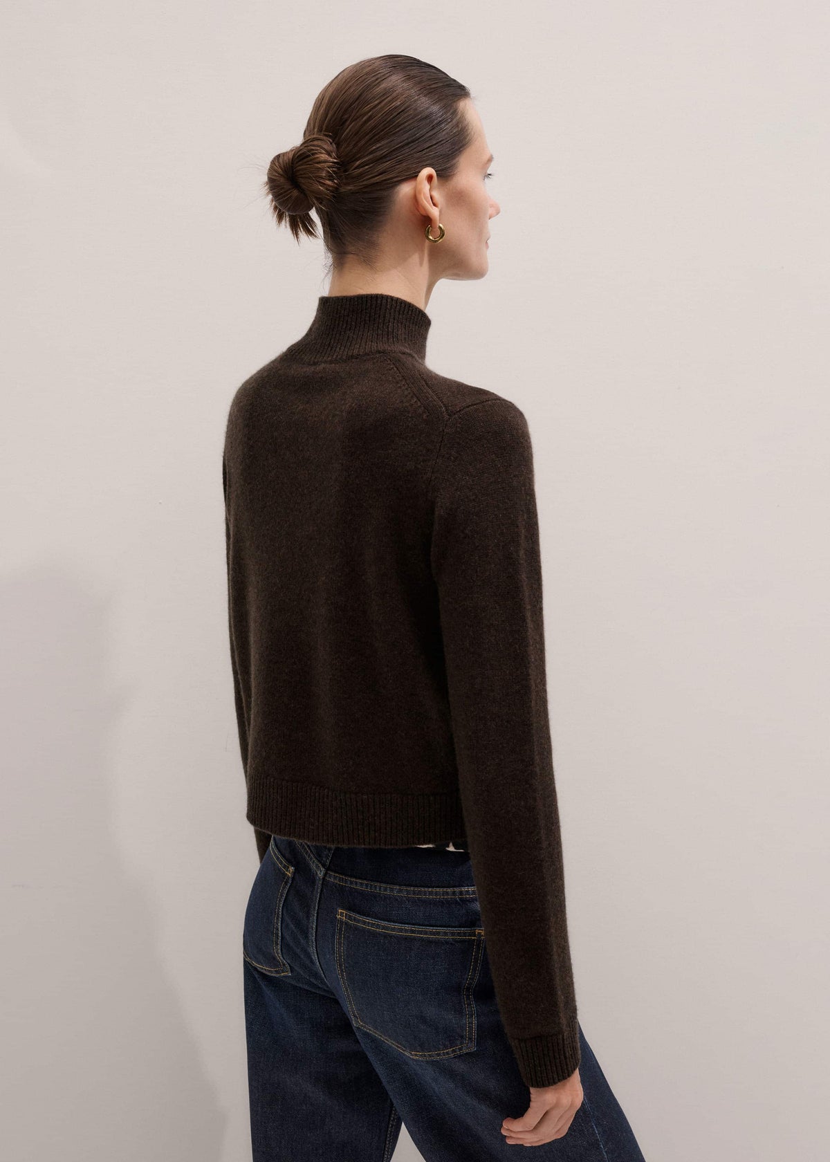 ME+EM Clothing Brown Cashmere High Neck Crop Jumper