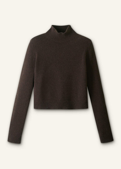 ME+EM Clothing Brown Cashmere High Neck Crop Jumper