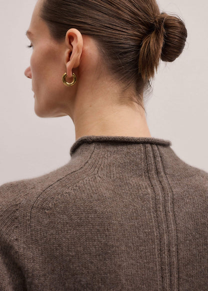 ME+EM Clothing Brown Cashmere Roll Trim Knit Tee