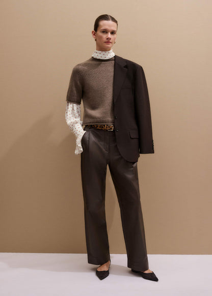 ME+EM Clothing Brown Cashmere Roll Trim Knit Tee