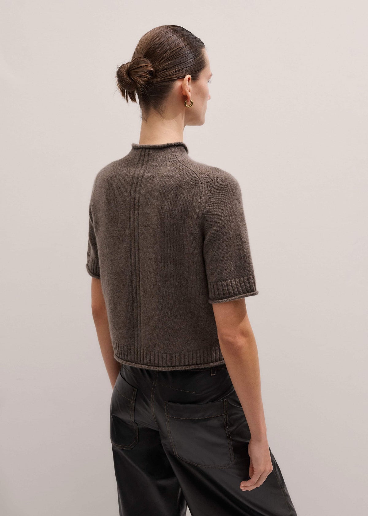 ME+EM Clothing Brown Cashmere Roll Trim Knit Tee