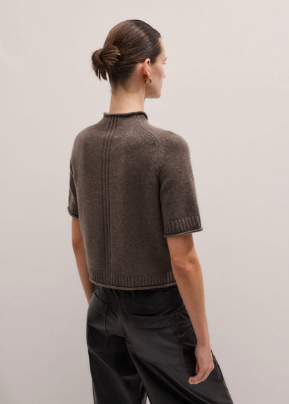 ME+EM Clothing Brown Cashmere Roll Trim Knit Tee