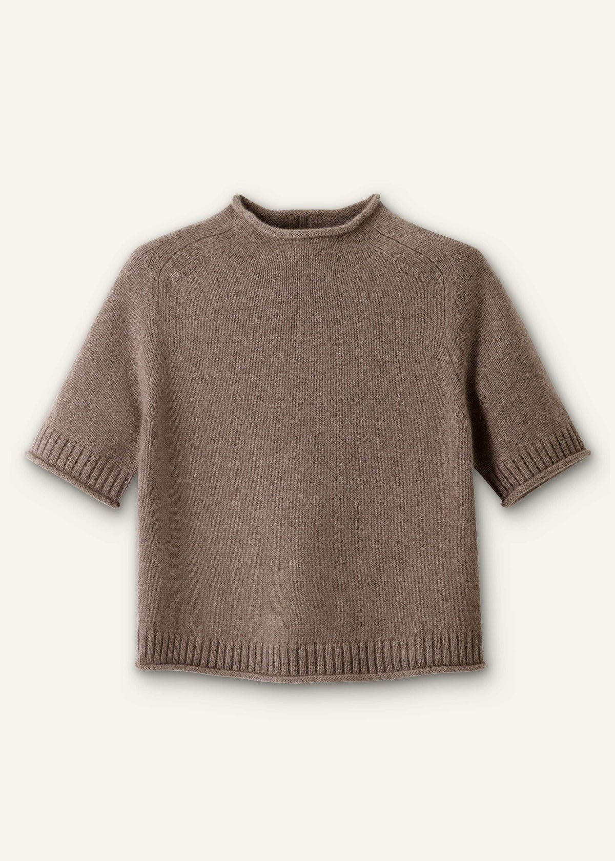 ME+EM Clothing Brown Cashmere Roll Trim Knit Tee