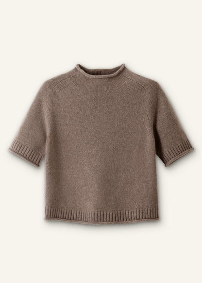 ME+EM Clothing Brown Cashmere Roll Trim Knit Tee