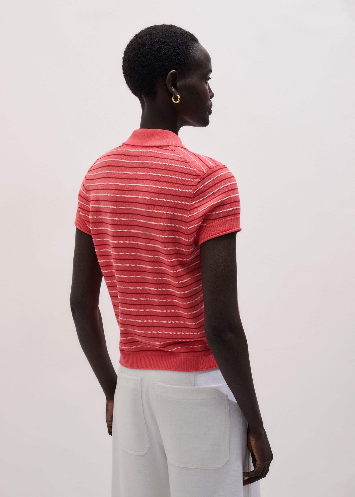 ME+EM Clothing Pink Textured Stripe Straight Sporty Smart Polo Tee