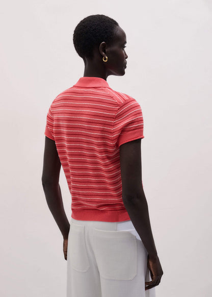 ME+EM Clothing Pink Textured Stripe Straight Sporty Smart Polo Tee