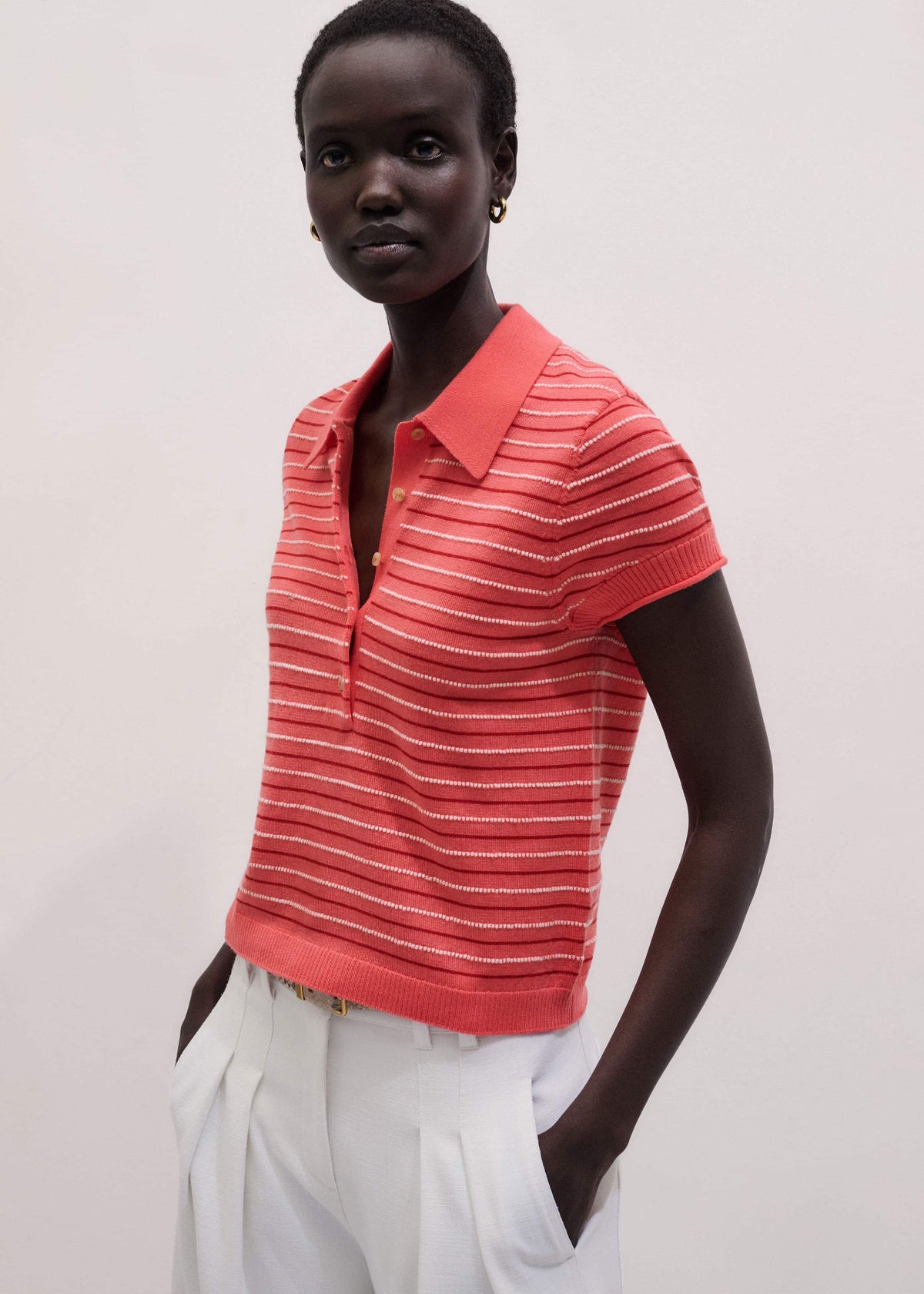 ME+EM Clothing Pink Textured Stripe Straight Sporty Smart Polo Tee