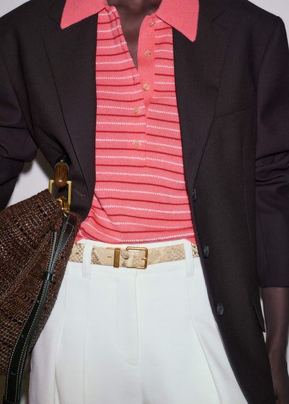 ME+EM Clothing Pink Textured Stripe Straight Sporty Smart Polo Tee