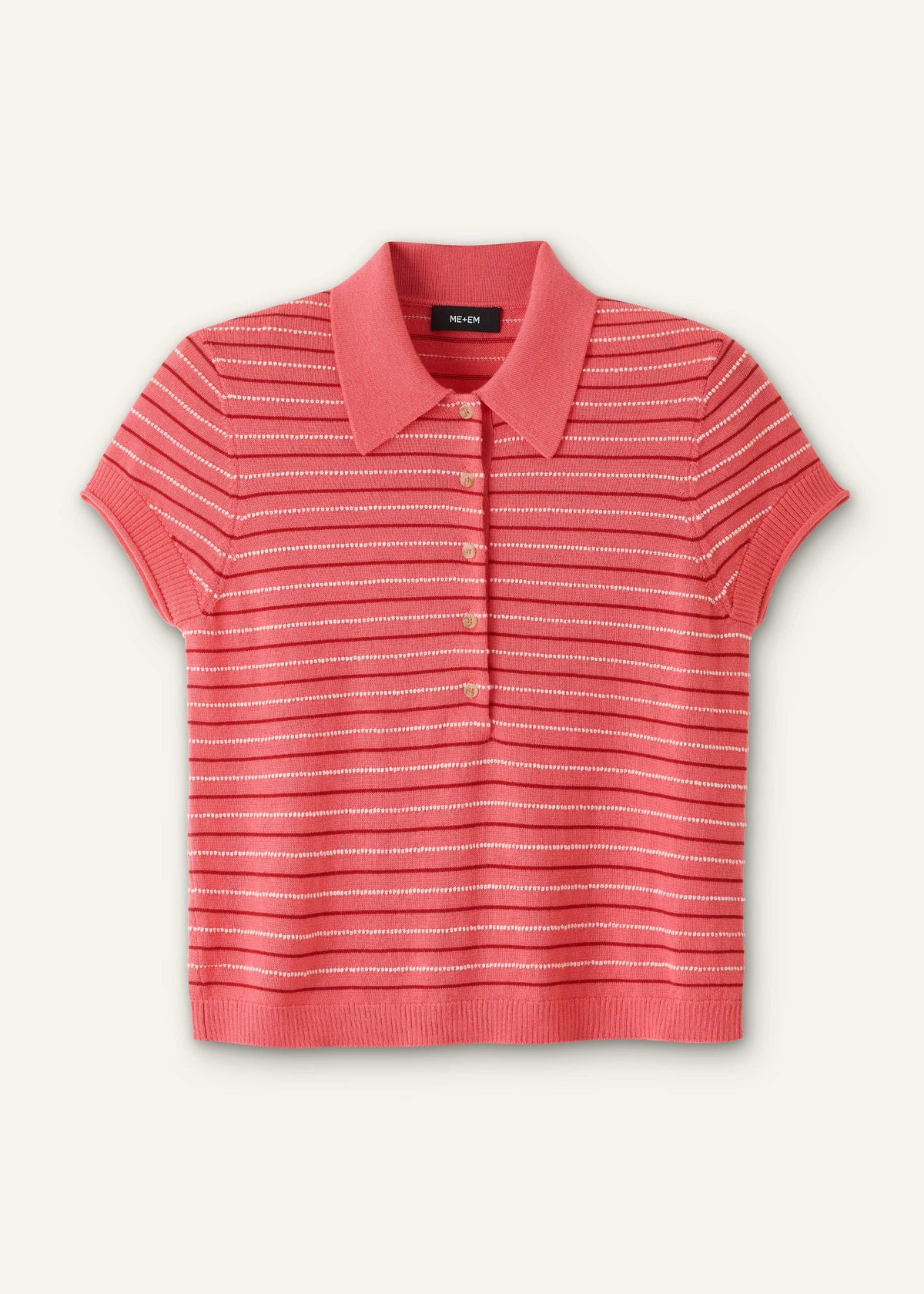ME+EM Clothing Pink Textured Stripe Straight Sporty Smart Polo Tee