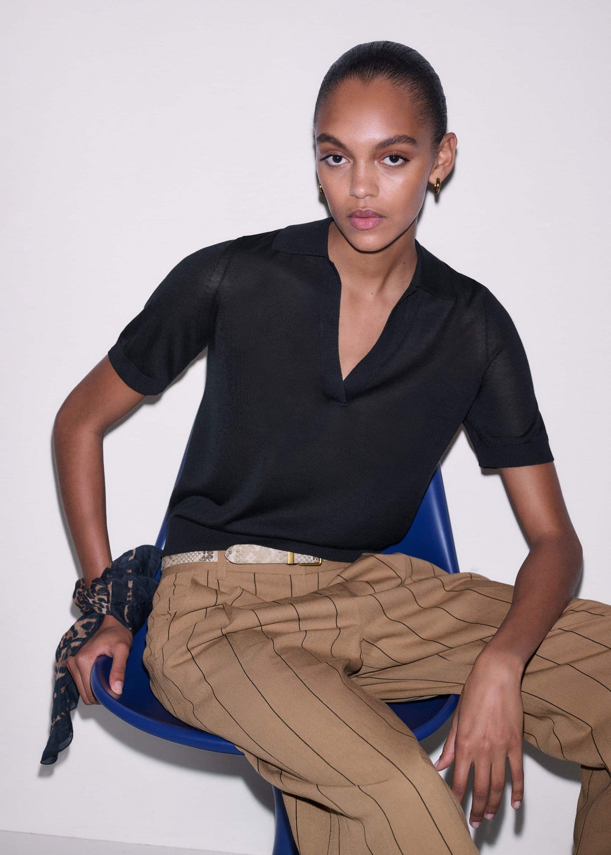 ME+EM Clothing Black Silk Slim Knit Polo Tee
