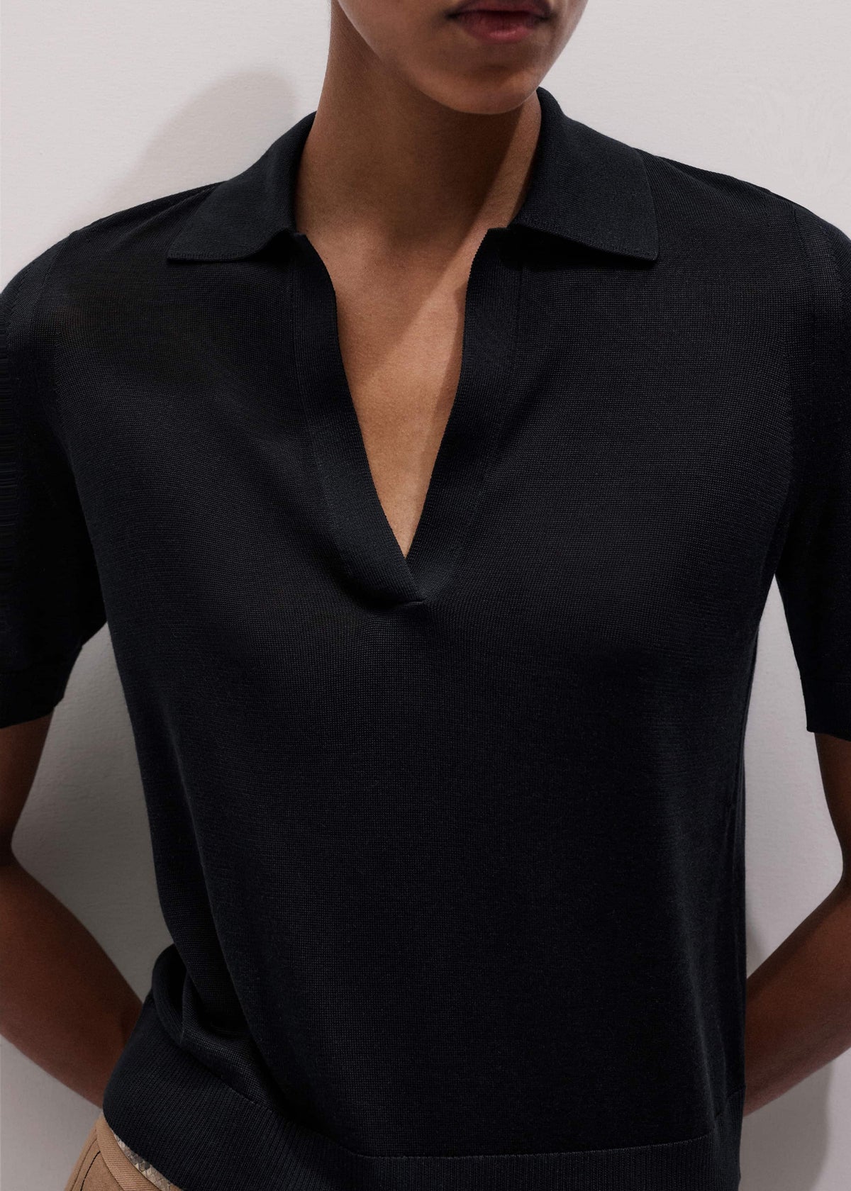 ME+EM Clothing Black Silk Slim Knit Polo Tee