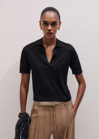 ME+EM Clothing Black Silk Slim Knit Polo Tee