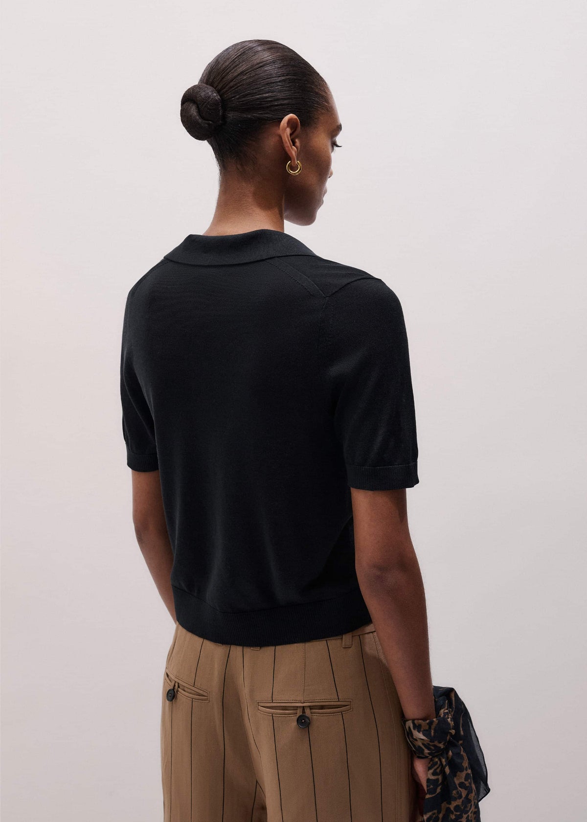 ME+EM Clothing Black Silk Slim Knit Polo Tee
