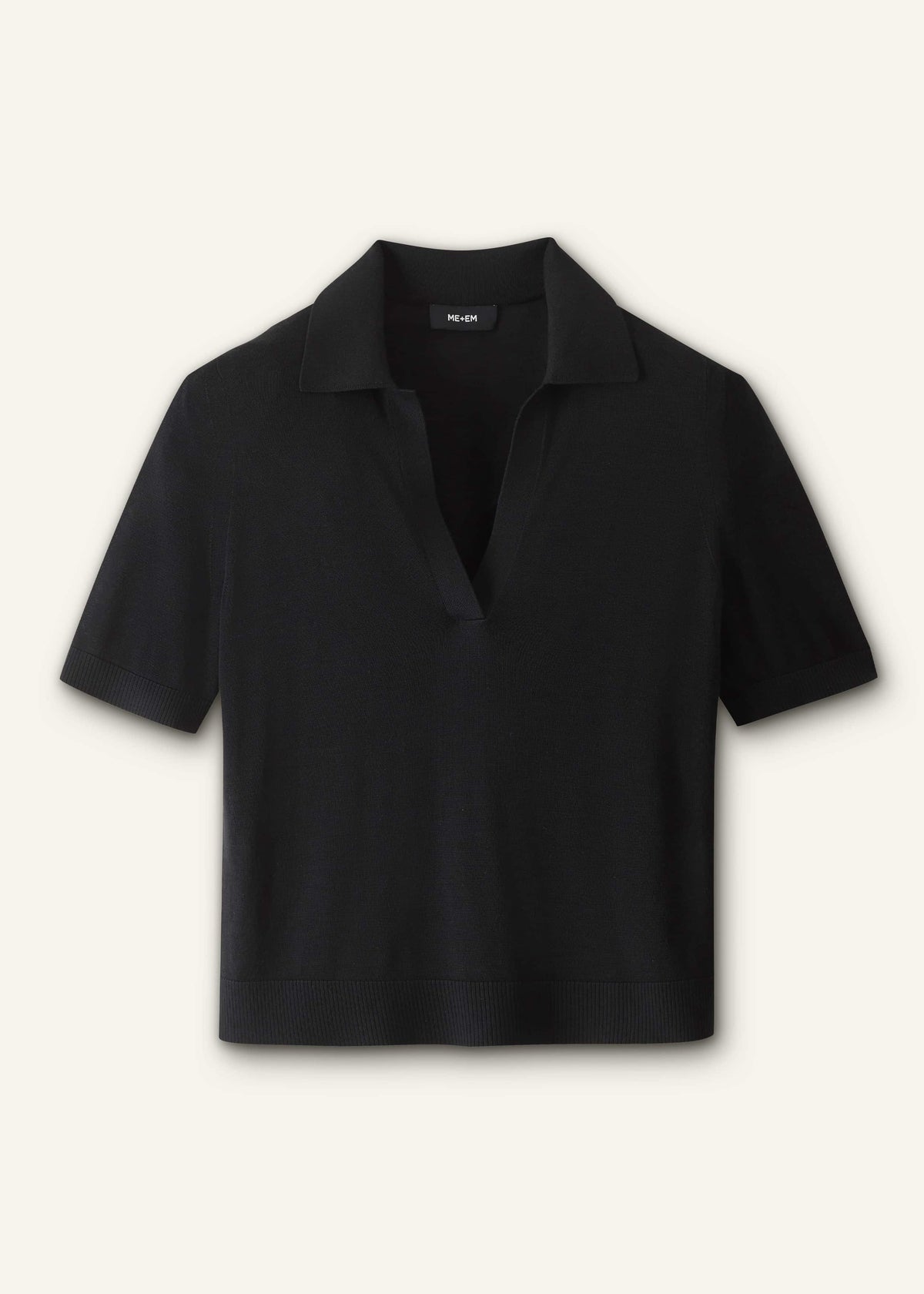 ME+EM Clothing Black Silk Slim Knit Polo Tee