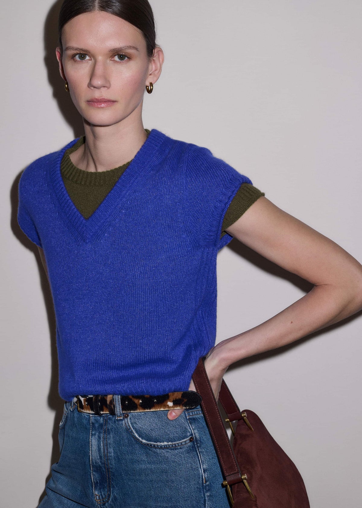 ME+EM Clothing Blue Merino Cashmere Silk V-Neck Baby Tee